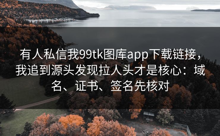 有人私信我99tk图库app下载链接，我追到源头发现拉人头才是核心：域名、证书、签名先核对